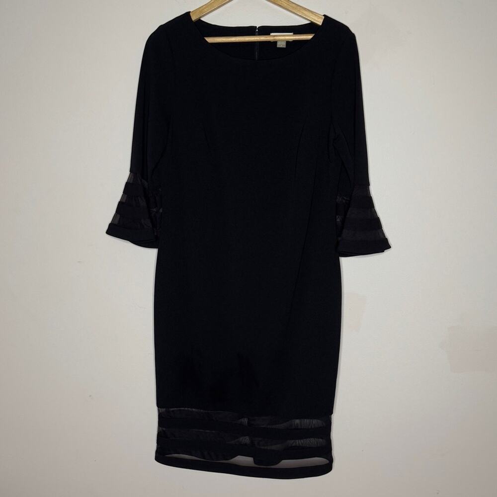 Calvin Klein Illusion-Trim Midi Sheath Dress Black Size 14